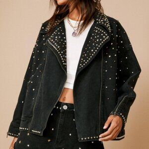 Nasty Gal Black Studded Jean Jacket